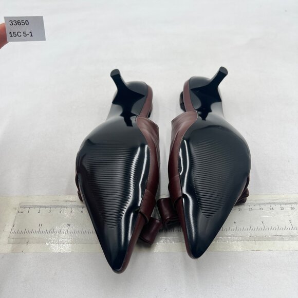 miss left Brown Pointy Toe Bows Pumps Slip On Kitten Heel Slingback Sandals - Picture 7 of 8